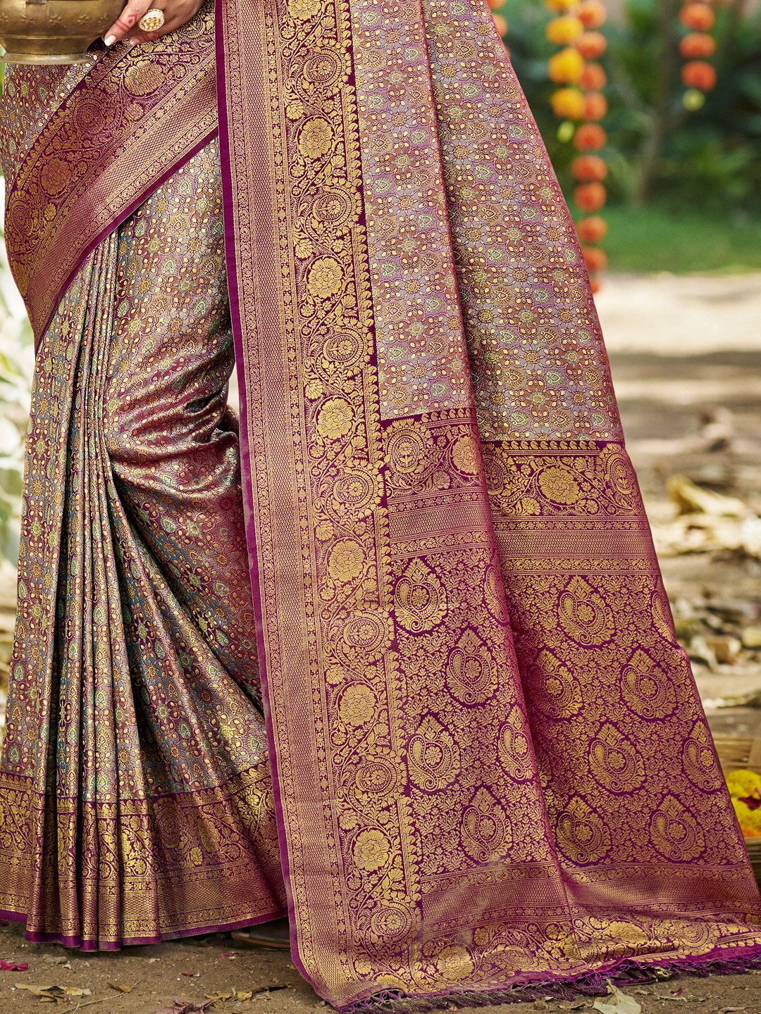 Grey Dharmavaram Silk Saree With Minimalist Elegance and Classy Drape