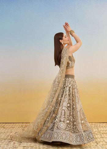 Ivory Lehenga Choli With Tone To Tone Thread Work Zari Work and Sequence Work Embroidery With Readymade Fancy Lace