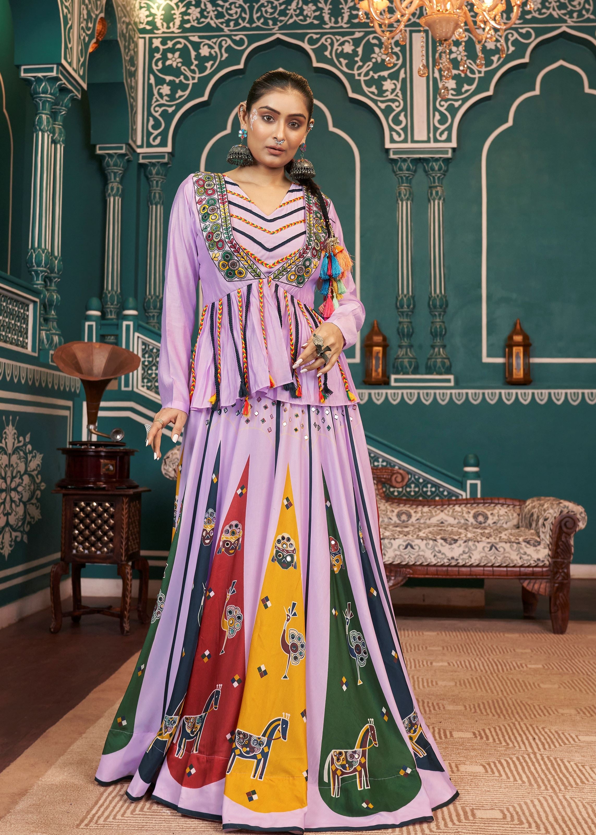 Lavender Lehenga Choli With Embroidered