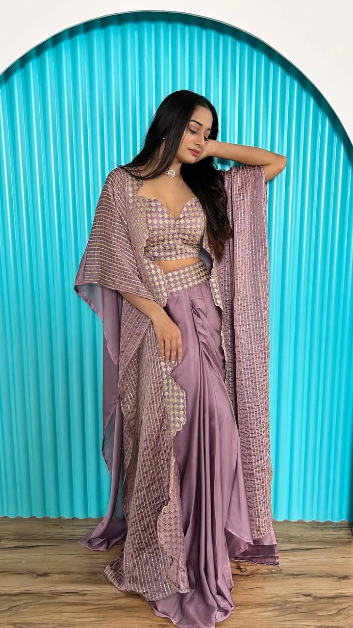Lavender Lehenga Choli With Sequins & Dori Work On Waist