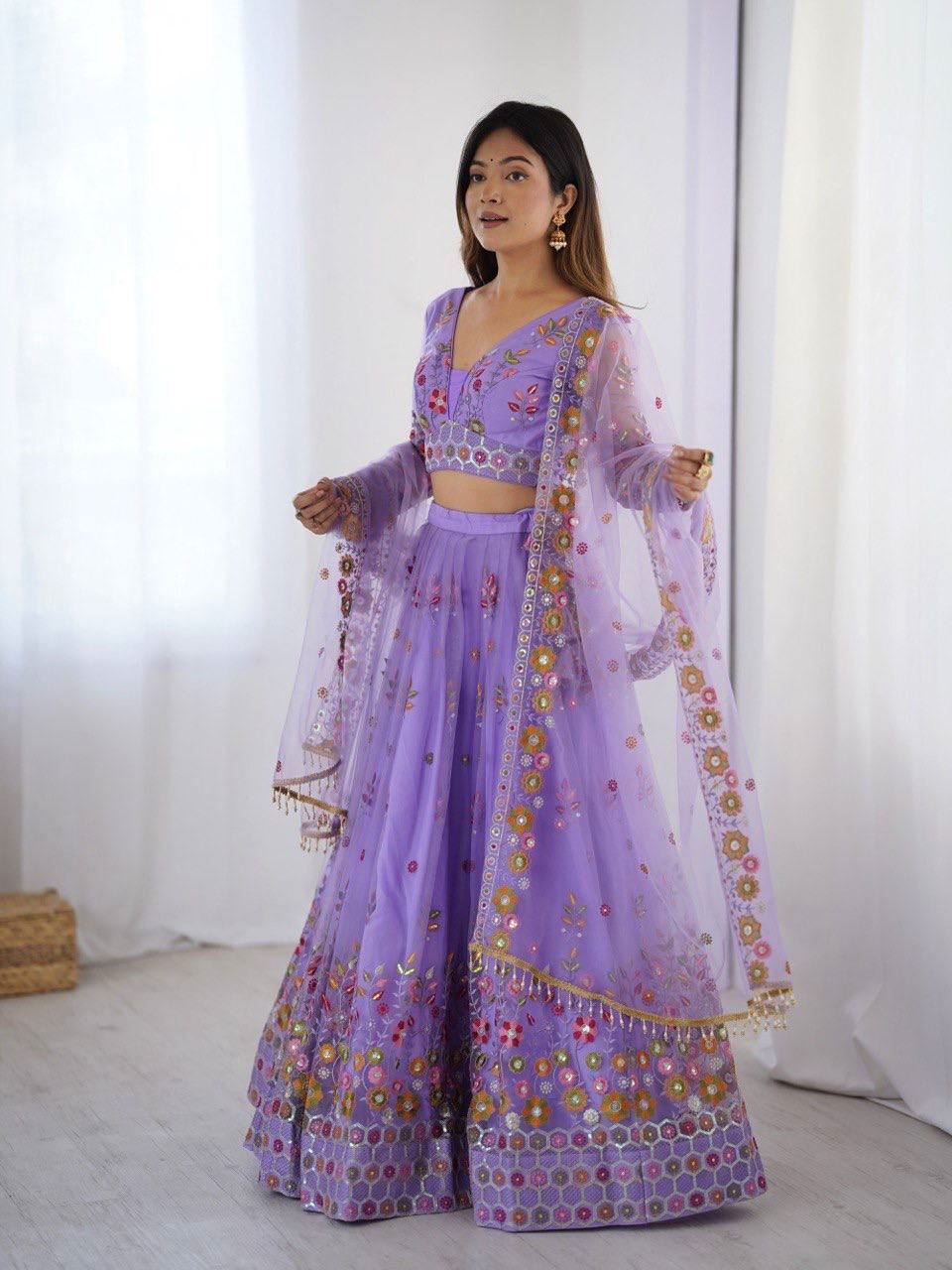 Lavender Lehenga Choli With Thread  Sequnce Work