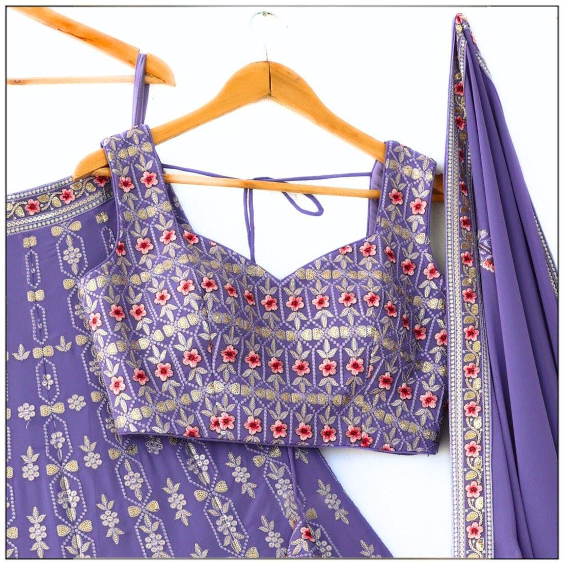 Lavender Lehenga Choli With Thread and Sequence Embroidery Work