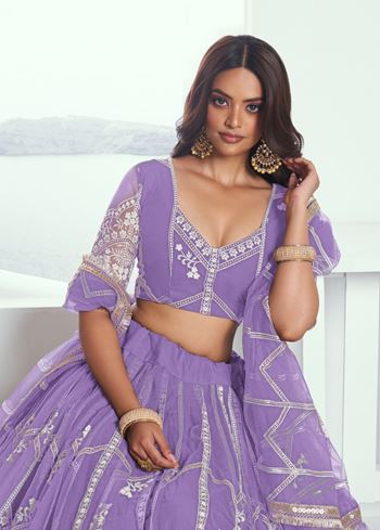 Lavender Lehenga Choli With Zari Work And Sequence Work Embroidery