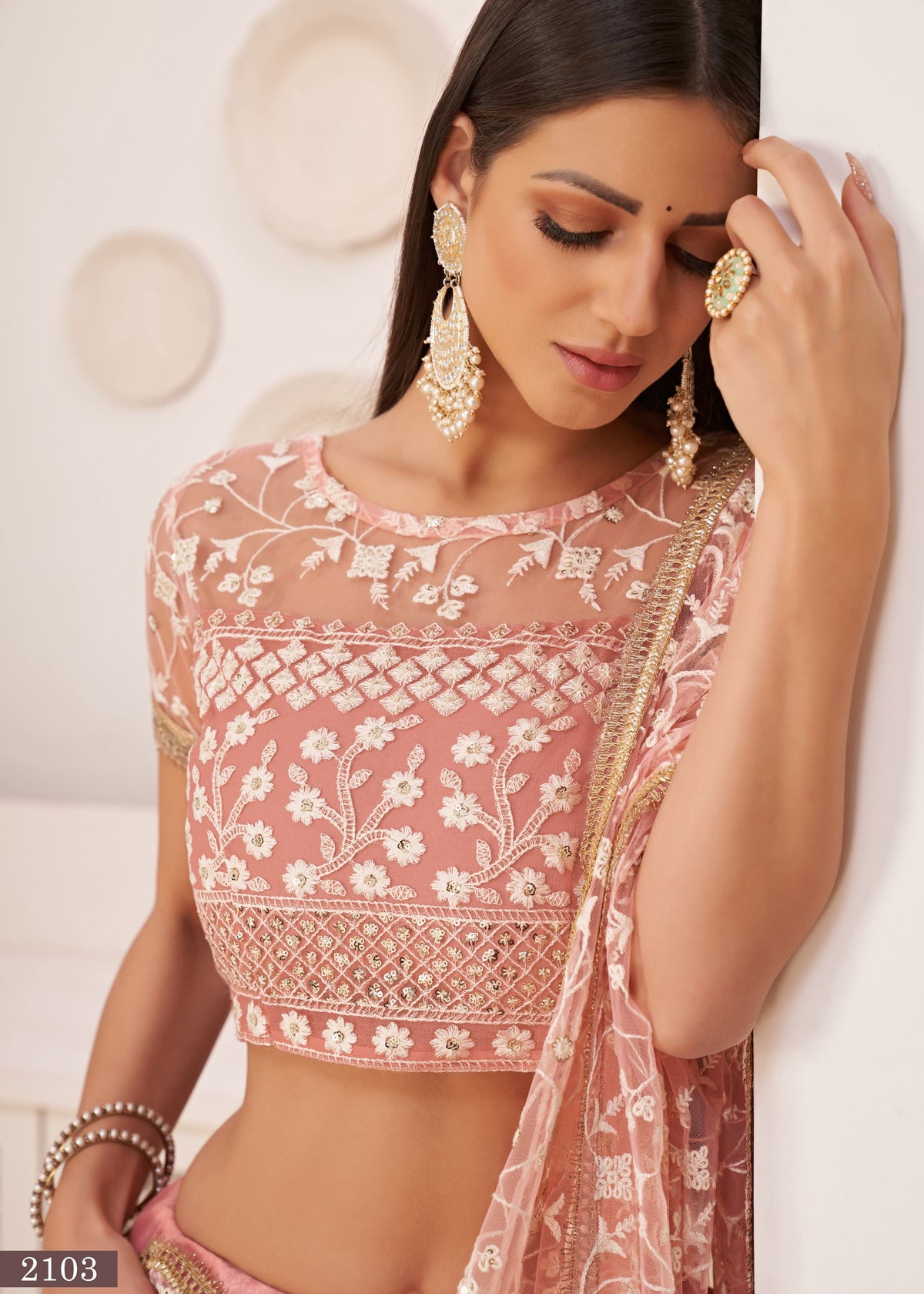 LightPink Net Lehenga Choli With Thread And Zari Sandwich Sequence Embroidery Work
