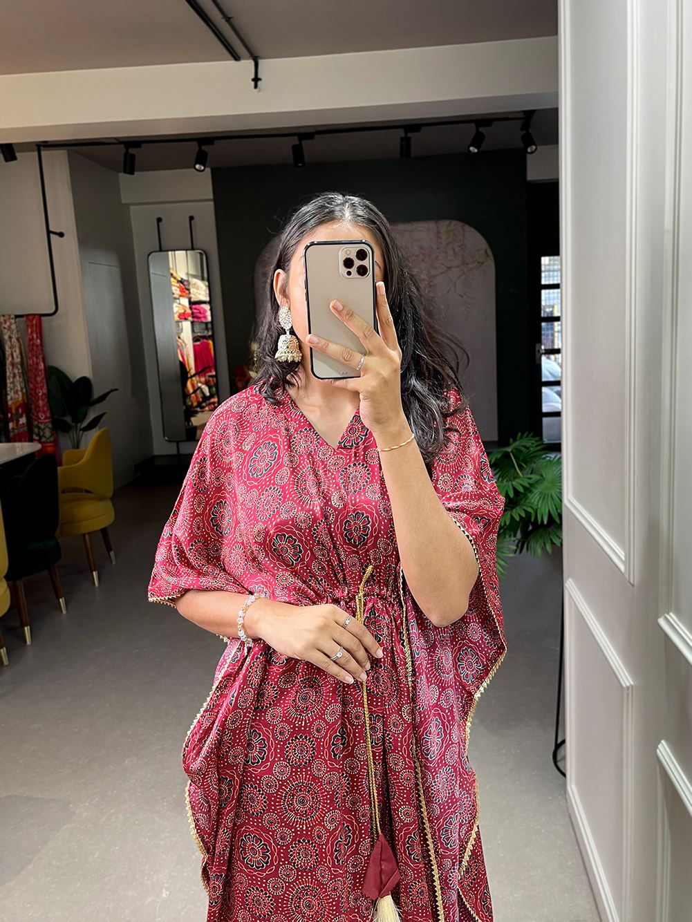 Maroon Color Pure Gaji Silk Kaftan with Gotta Patti  Tassels