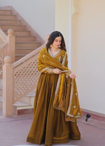 Mehandi Anarkali With Heavy Zari  Sequins Embroidered work