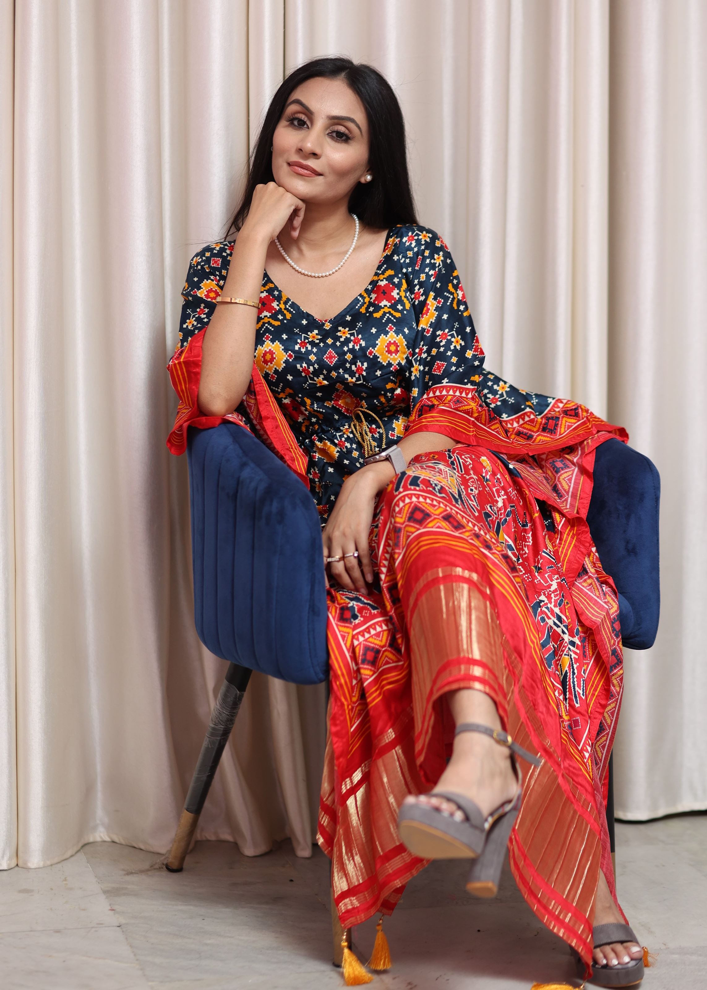 Multi Color Pure Gaji Silk Kaftan with Gotta Patti Tassels