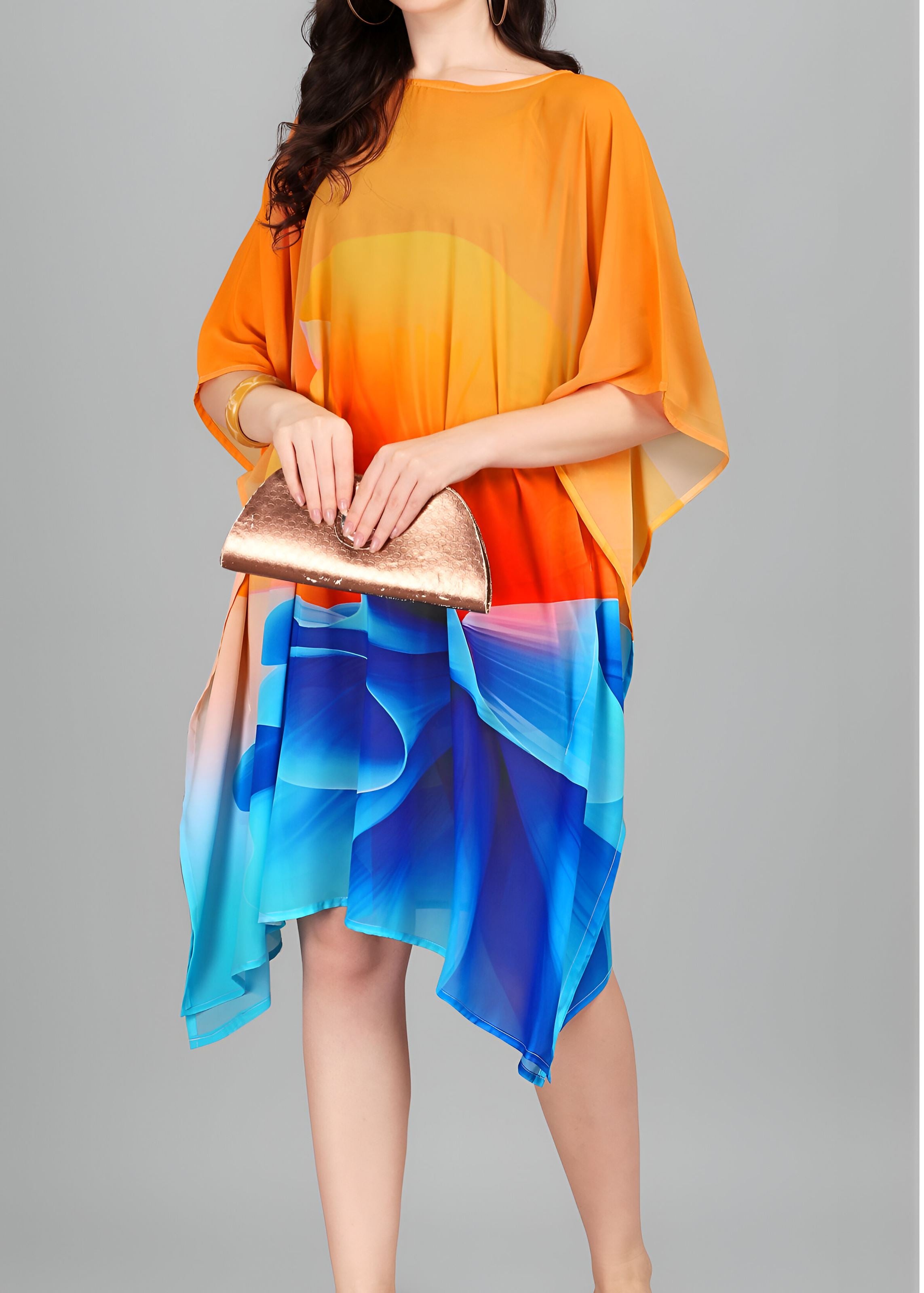 Multi Weightless Georgette Readymade Kaftan With Digital Printed