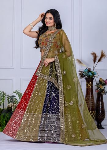 Multicolor Lehenga Choli With Embroidery With Multi Thread  Sequence Work