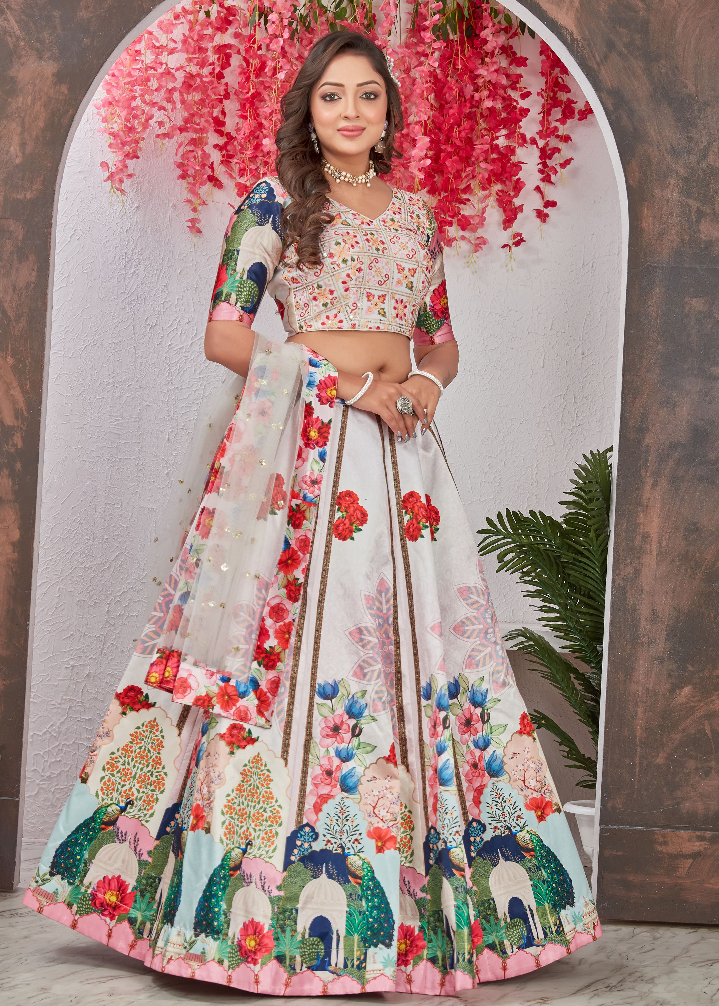 Off White Lehenga Choli With Heavy Digital Print