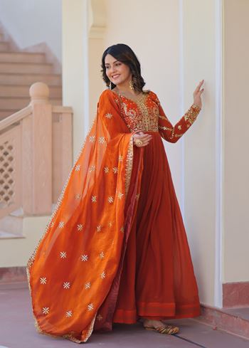 Orange Anarkali With Heavy Zari  Sequins Embroidered work