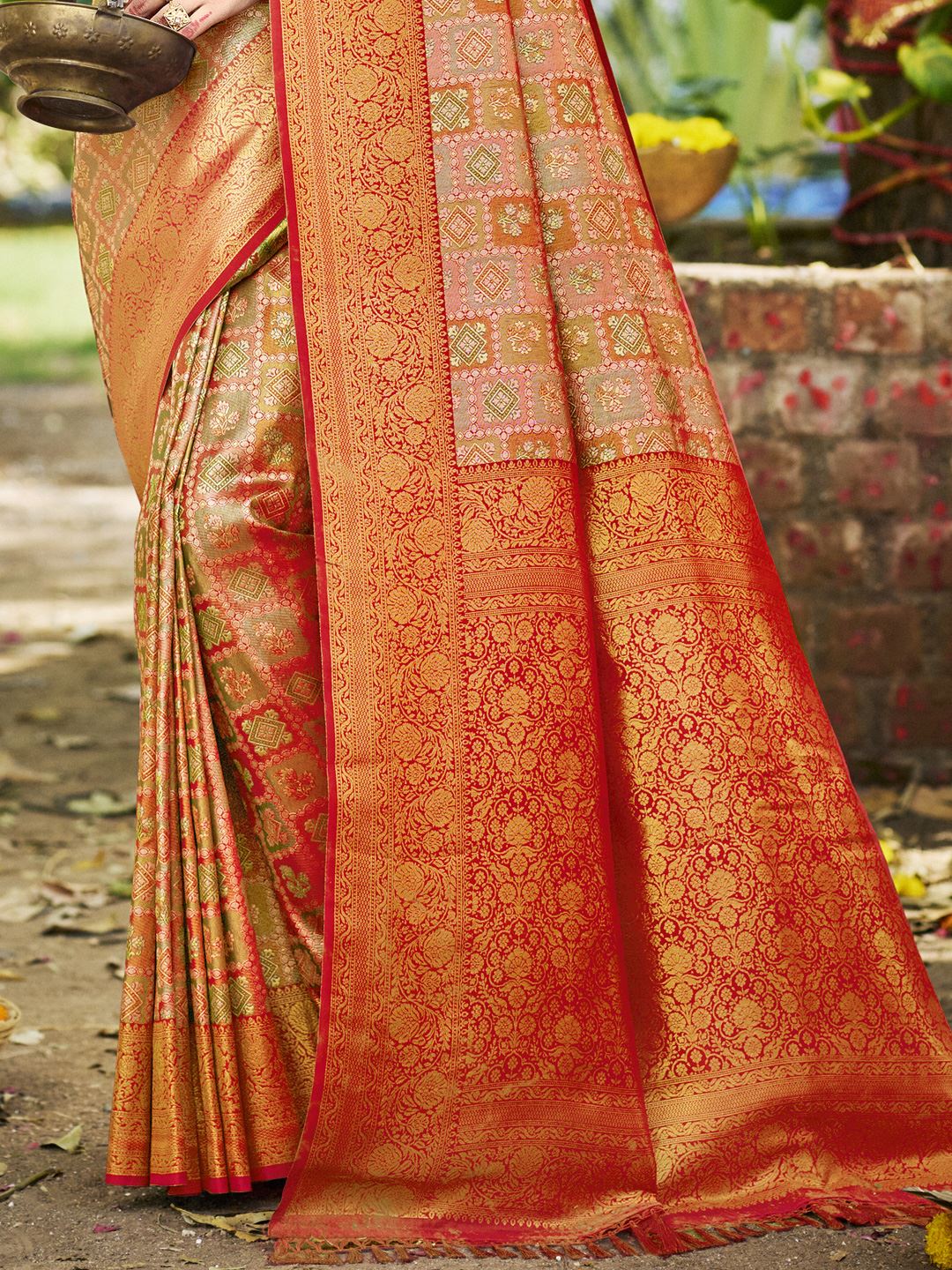 Orange Dharmavaram Silk Saree With Effortless Style and Everyday Grace