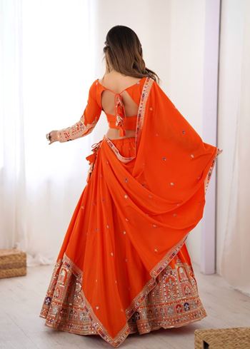 Orange Lehenga Choli With Coding Dori With Thread Sequnce Work
