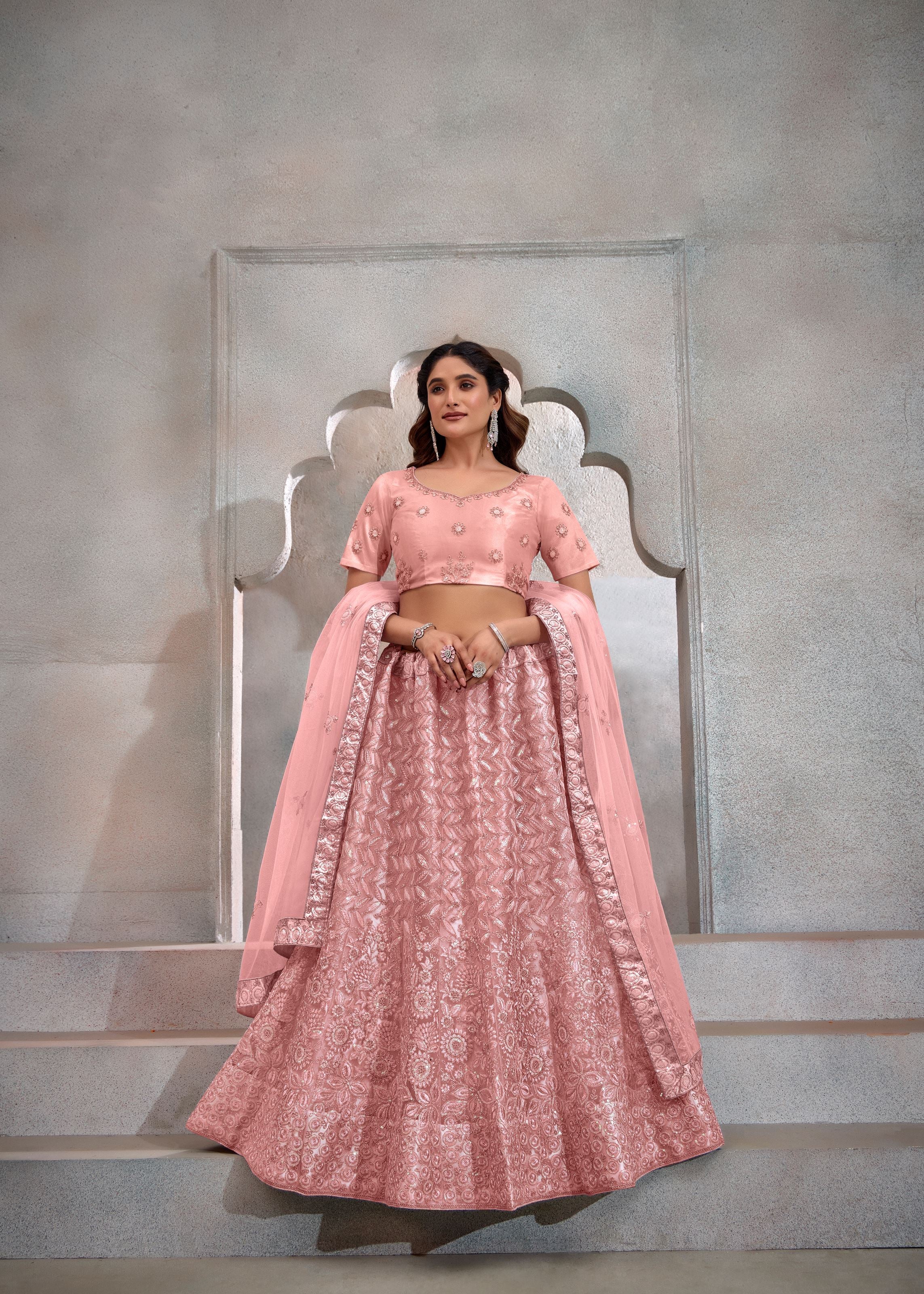 Peach Lehenga Choli With Heavy Sequence Embroidered