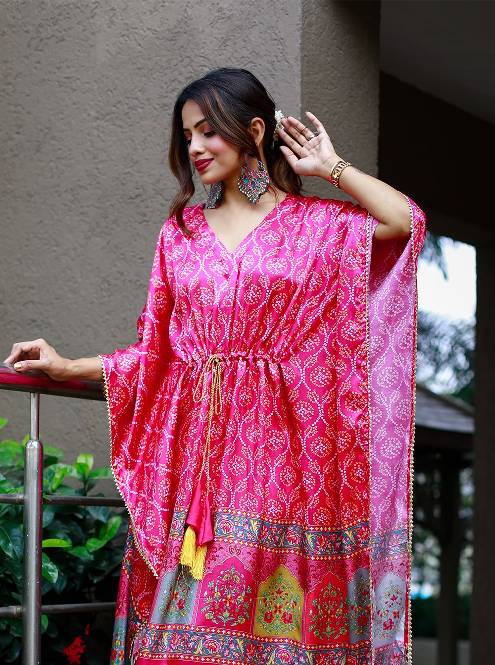 Pink Color Pure Gaji Silk Kaftan with Gotta Patti  Tassels
