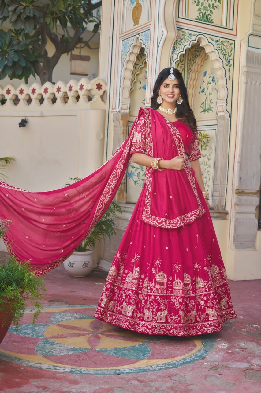 Pink Lehenga Choli with Embroidery Rajwadi Work