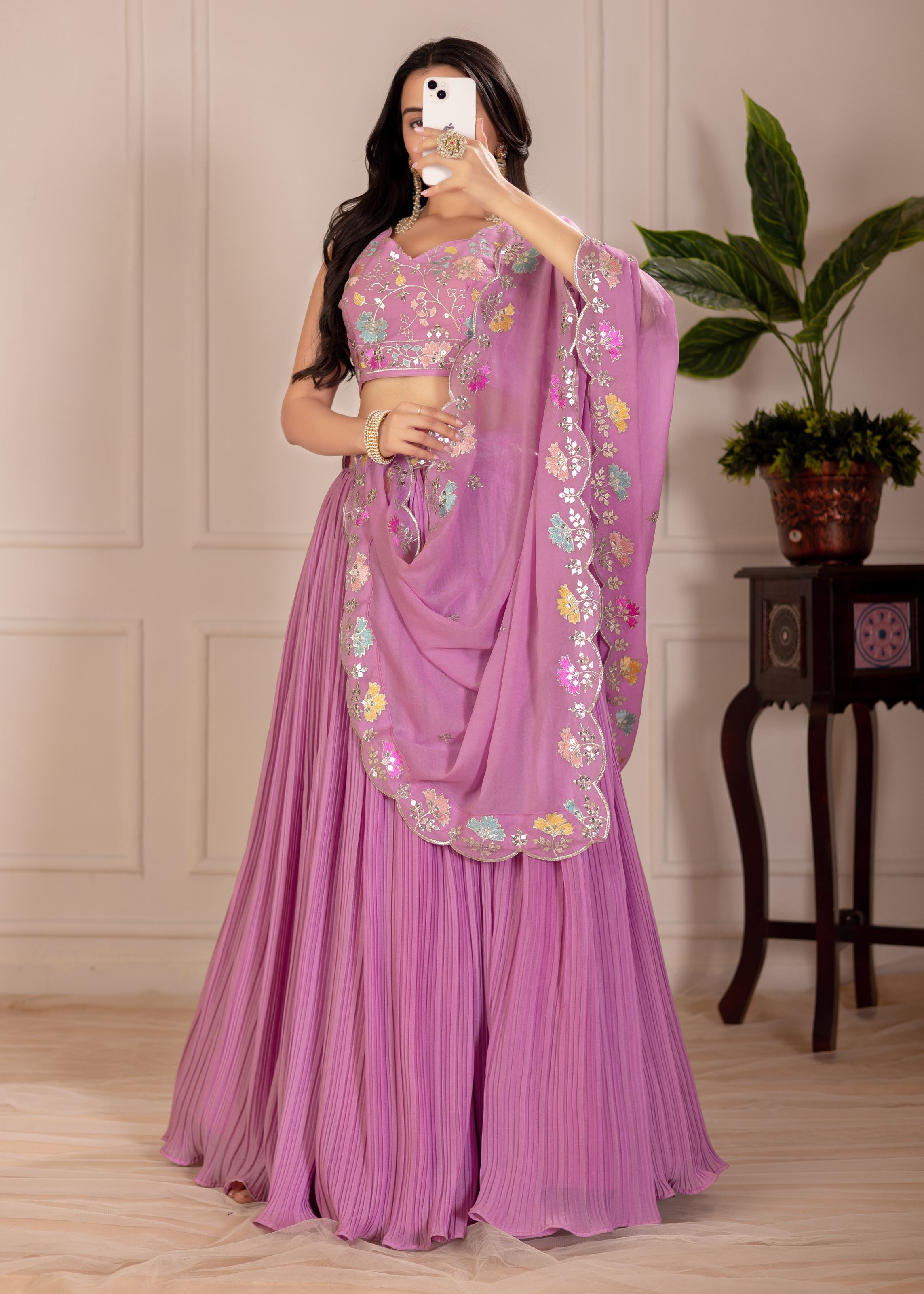 Pink Lehenga Choli With Embroidery With Multi Thread  Sequence Work