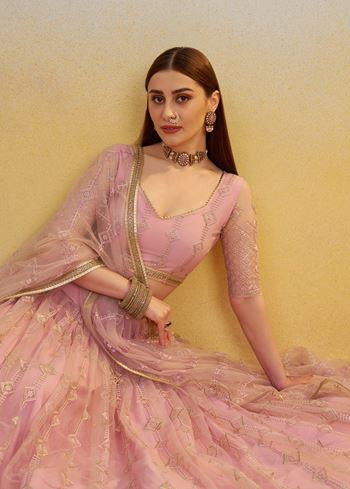 Pink Lehenga Choli With Tone To Tone Thread Work Zari Work and Sequence Work Embroidery With Readymade Fancy Lace