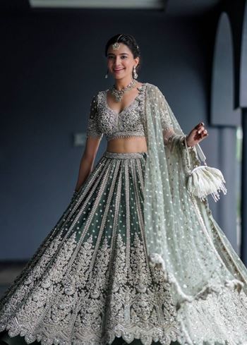 Pista Green Lehenga Choli with Dori & Sequins Work