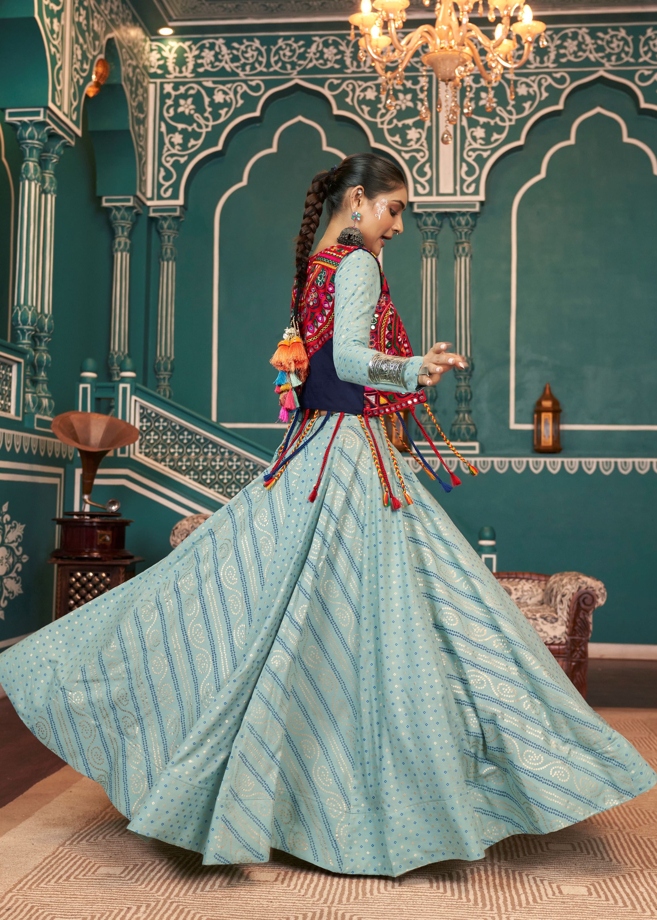 Pistagreen Lehenga Choli With Embroidered Work