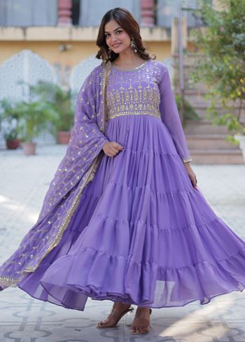 Purple Anarkali With Heavy Embroidered work