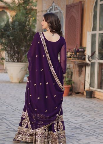 Purple Anarkali With Heavy Embroidery Zari Sequins-work