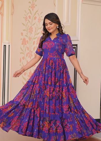 Purple Anarkali With Heavy Printed Work