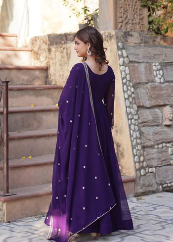 Purple Anarkali With Heavy Sequins Multi  Beads Embroidered Work