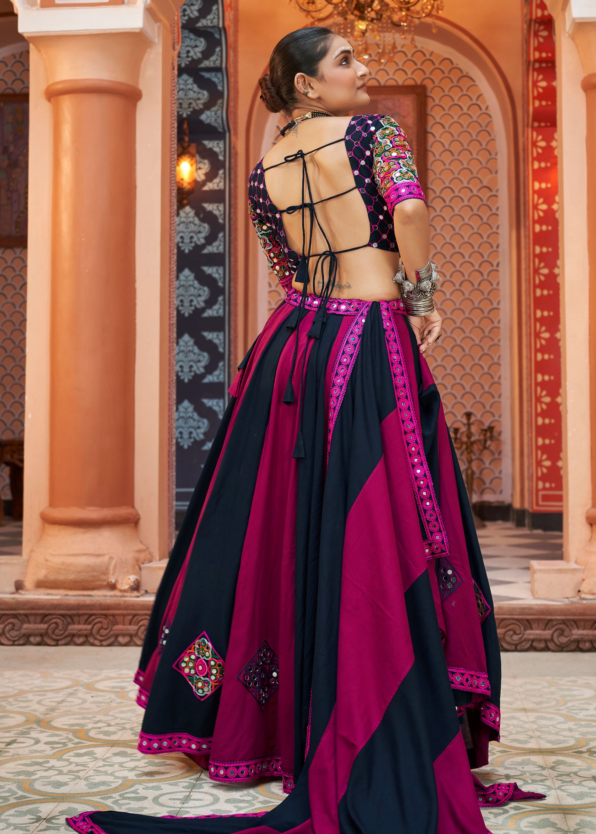 Purple Navratri Lehenga Choli With Embroidered
