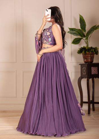 Purple Lehenga Choli With Embroidery With Multi Thread  Sequence Work