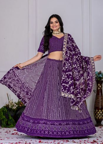 Purple Lehenga Choli With Embroidery With Multi Thread Sequence Work