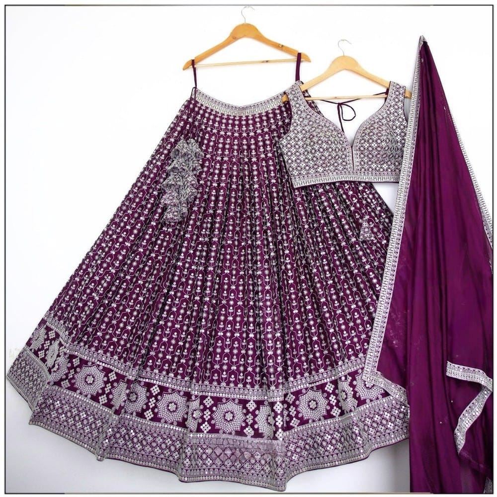 Purple Lehenga Choli With  Sequins With Cotton Thread Embroidery Work