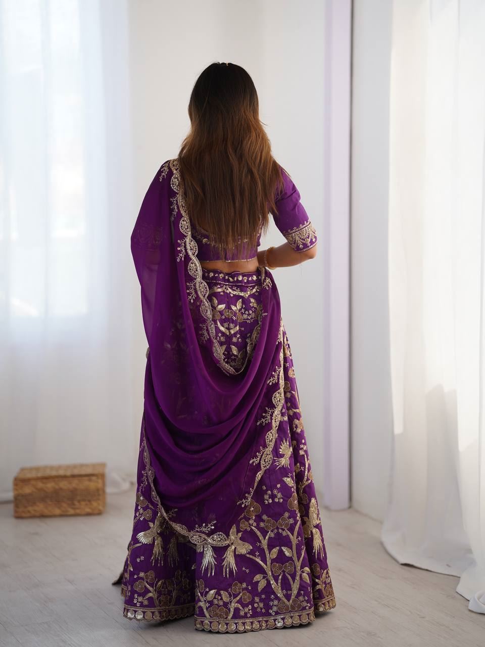 Purple Lehenga Choli with Sequins, Zari & Dori Work