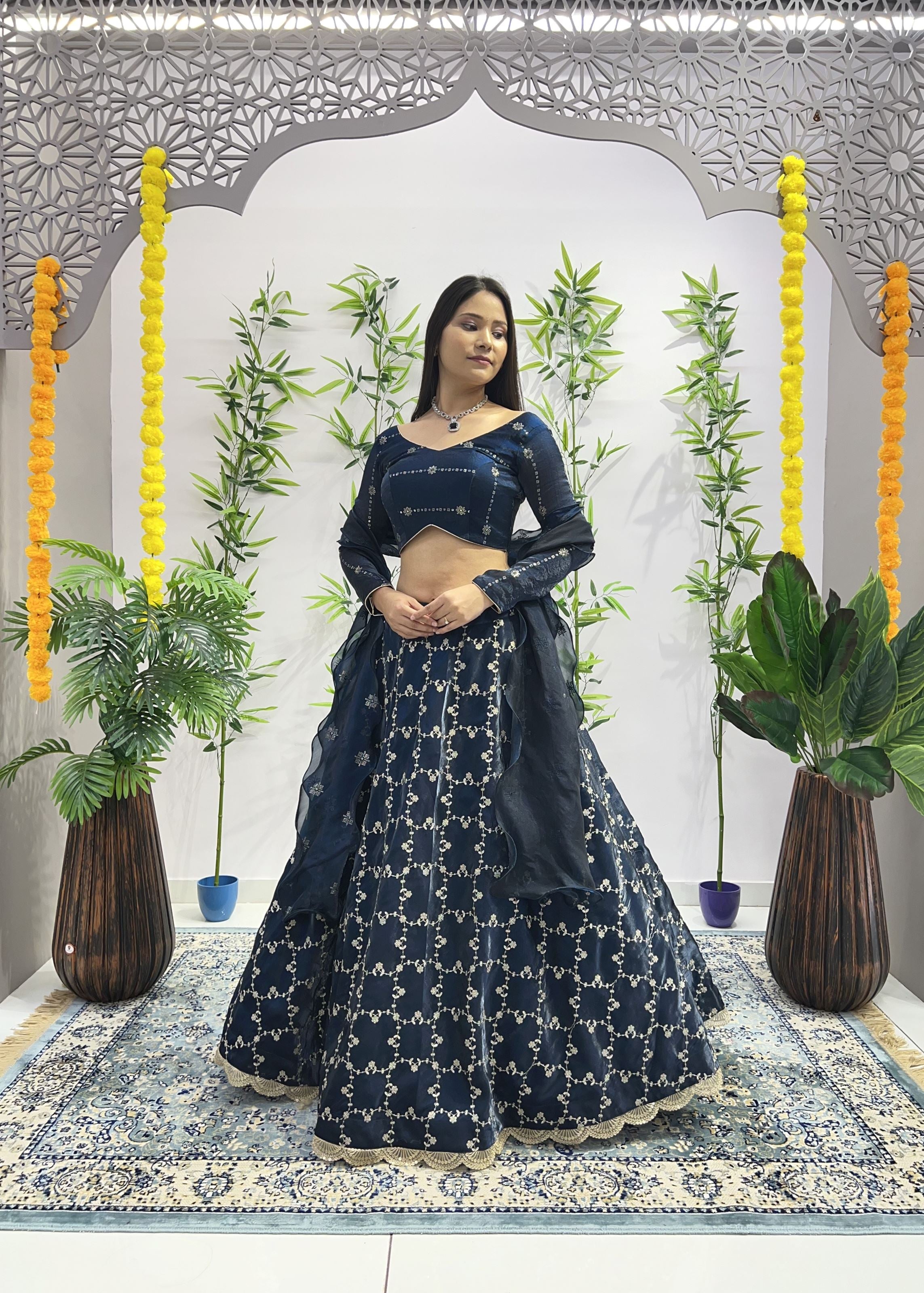 Rama Lehenga Choli With Heavy Embroidery Thread  Sequins Work