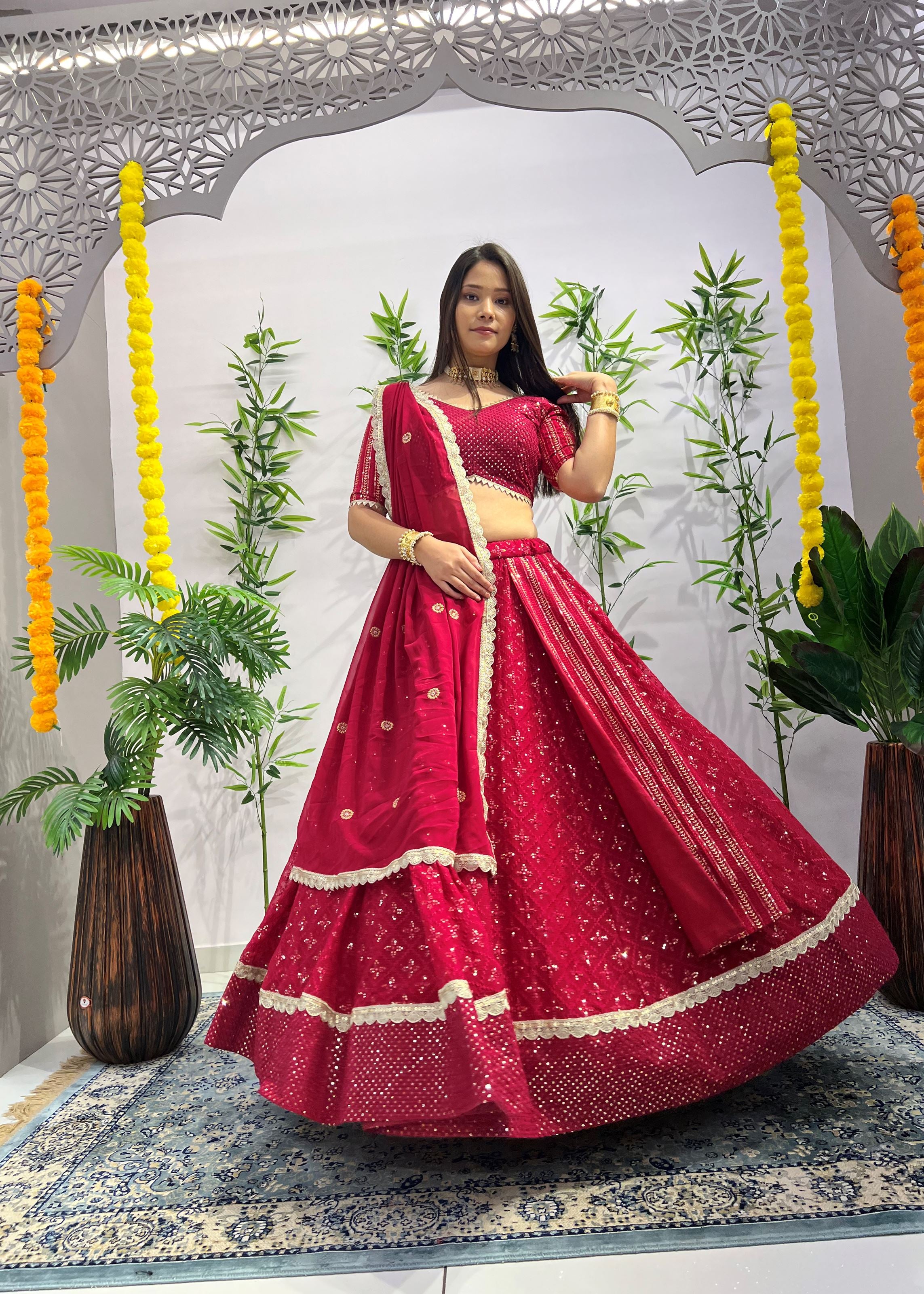 Rani Pink Lehenga Choli With Heavy Embroidery Thread  Sequins Work