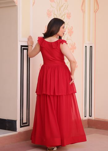 Red Anarkali With Heavy Beads Embroidered work