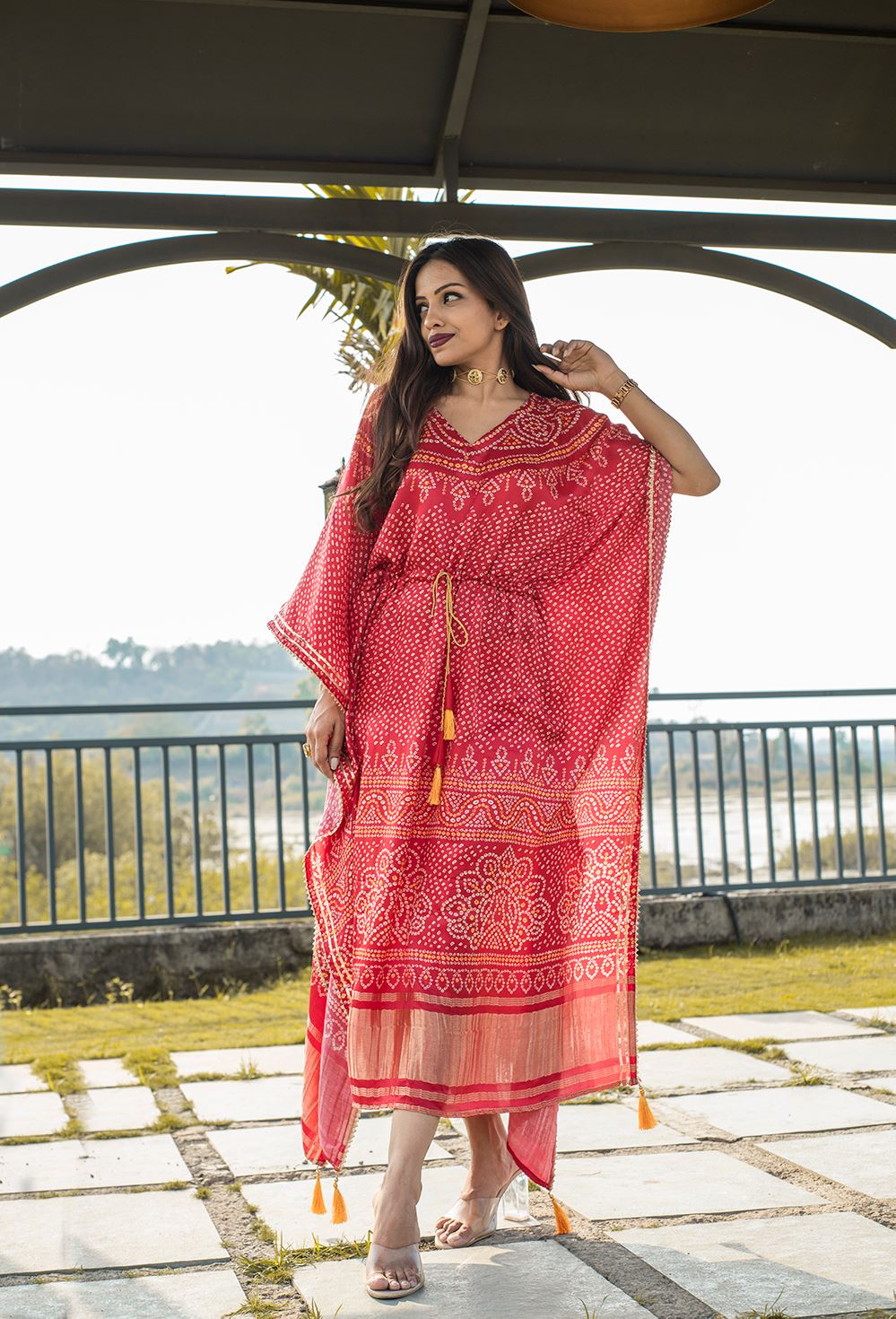 Red Color Pure Gaji Silk Kaftan with Gotta Patti  Tassels