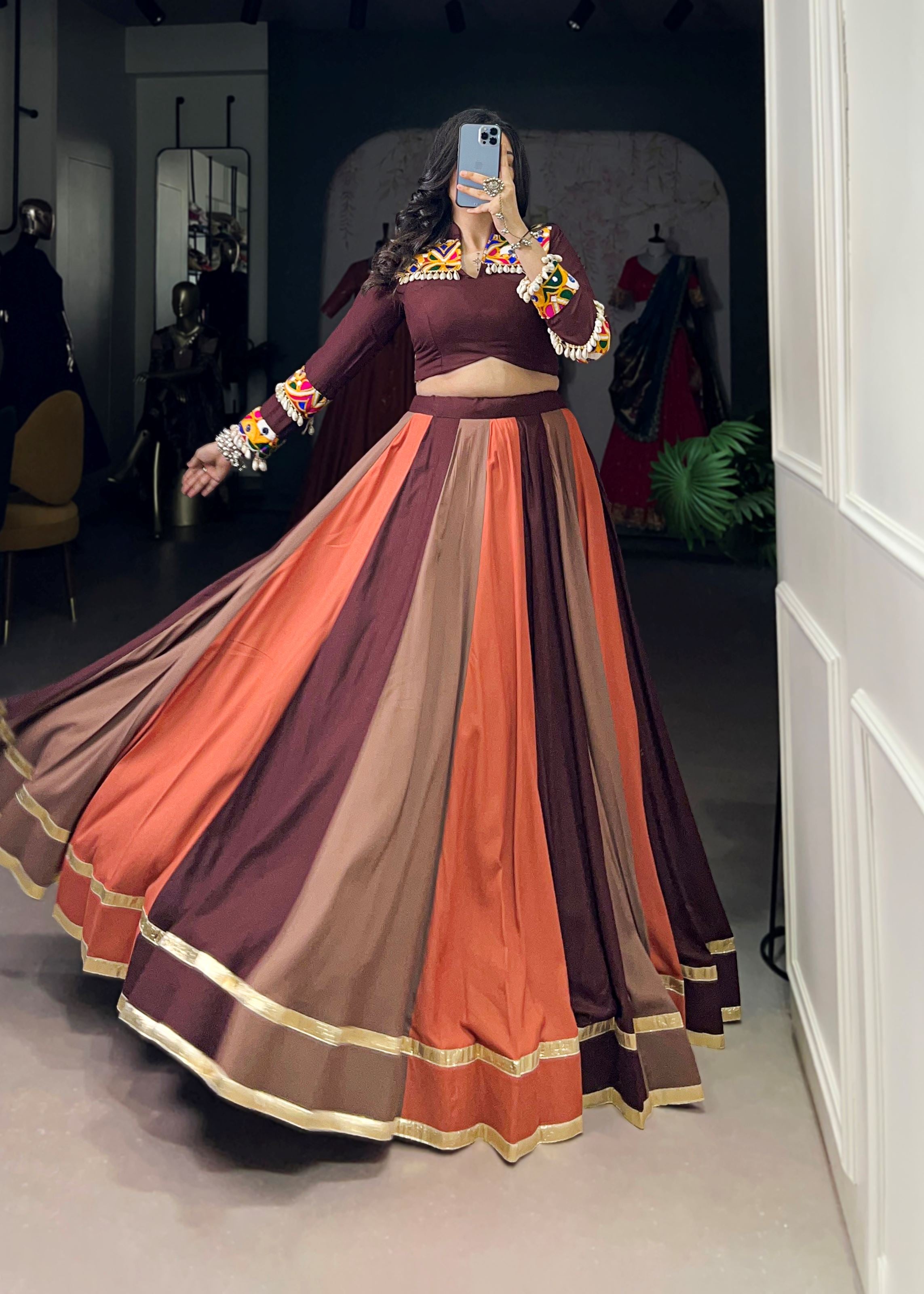 Rosewood Embossed Rayon Lehenga Choli with Elegant Lace Finish