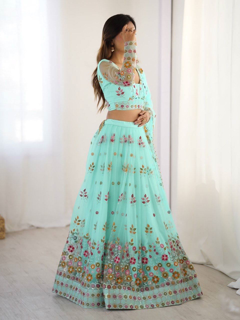 Seagreen Lehenga Choli With Thread  Sequnce Work