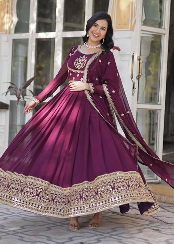 Wine Anarkali With Heavy Sequins Embroidered work