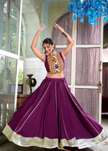 Wine Classic Rayon Lehenga Choli with Lace Border  Gota Patti Touches