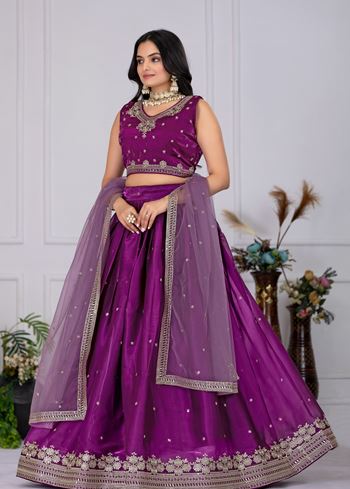 Wine Lehenga Choli With Embroidery With Zari Thread  Sequence Work