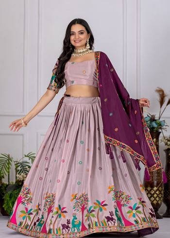 Wine Lehenga Choli With Heavy Embroidery With Multi Color Thread  Sequence Work