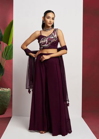 Wine Lehenga Choli With Khatli Work