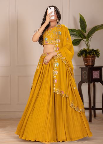 Yellow Lehenga Choli With Embroidery With Multi Thread  Sequence Work