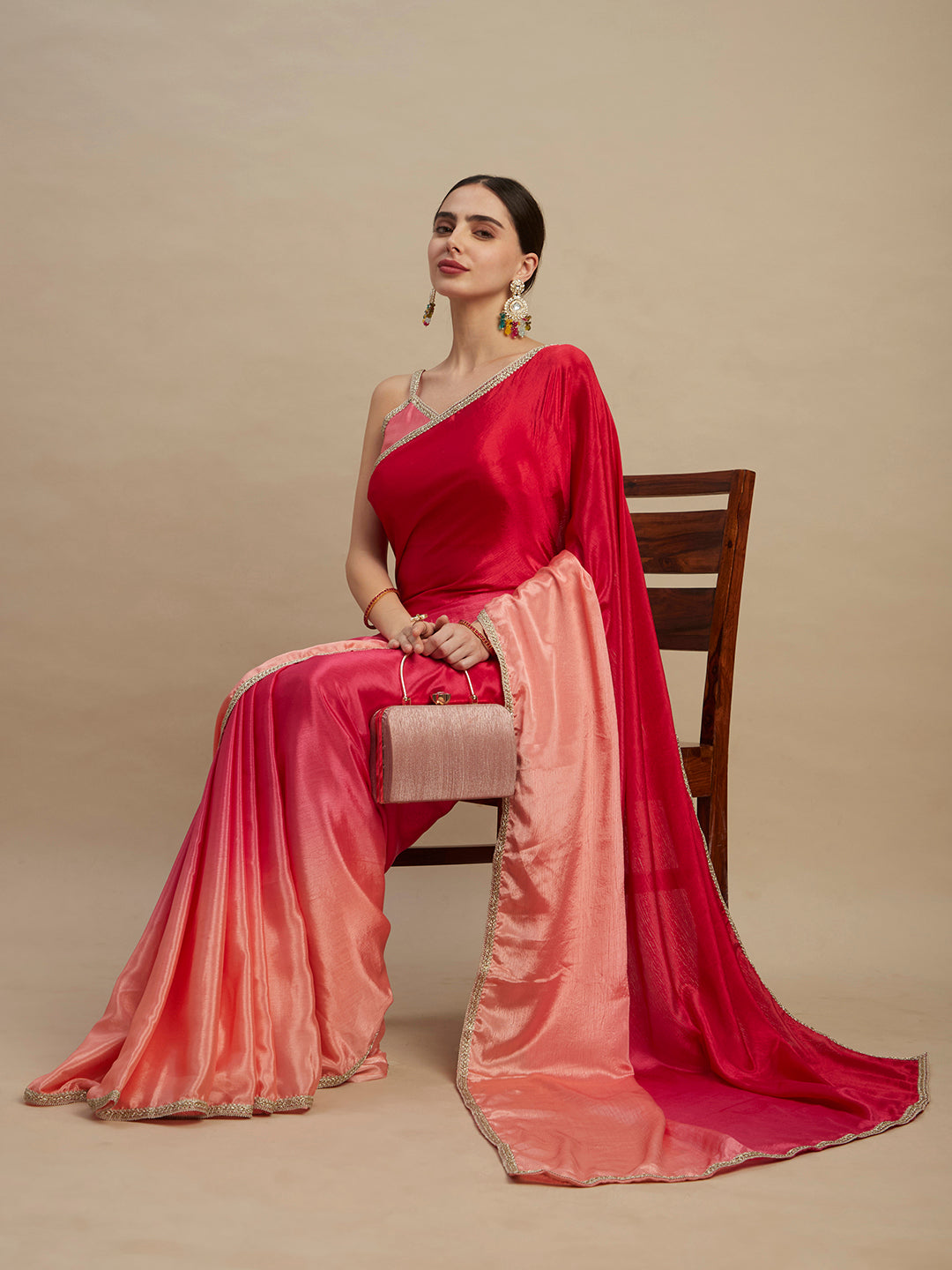 Pink Chinon Silk Designer Saree With Sequins Embroidery