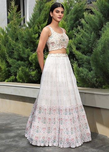 Precious Off-White Digital Printed Georgette Festival Wear Lehenga Choli