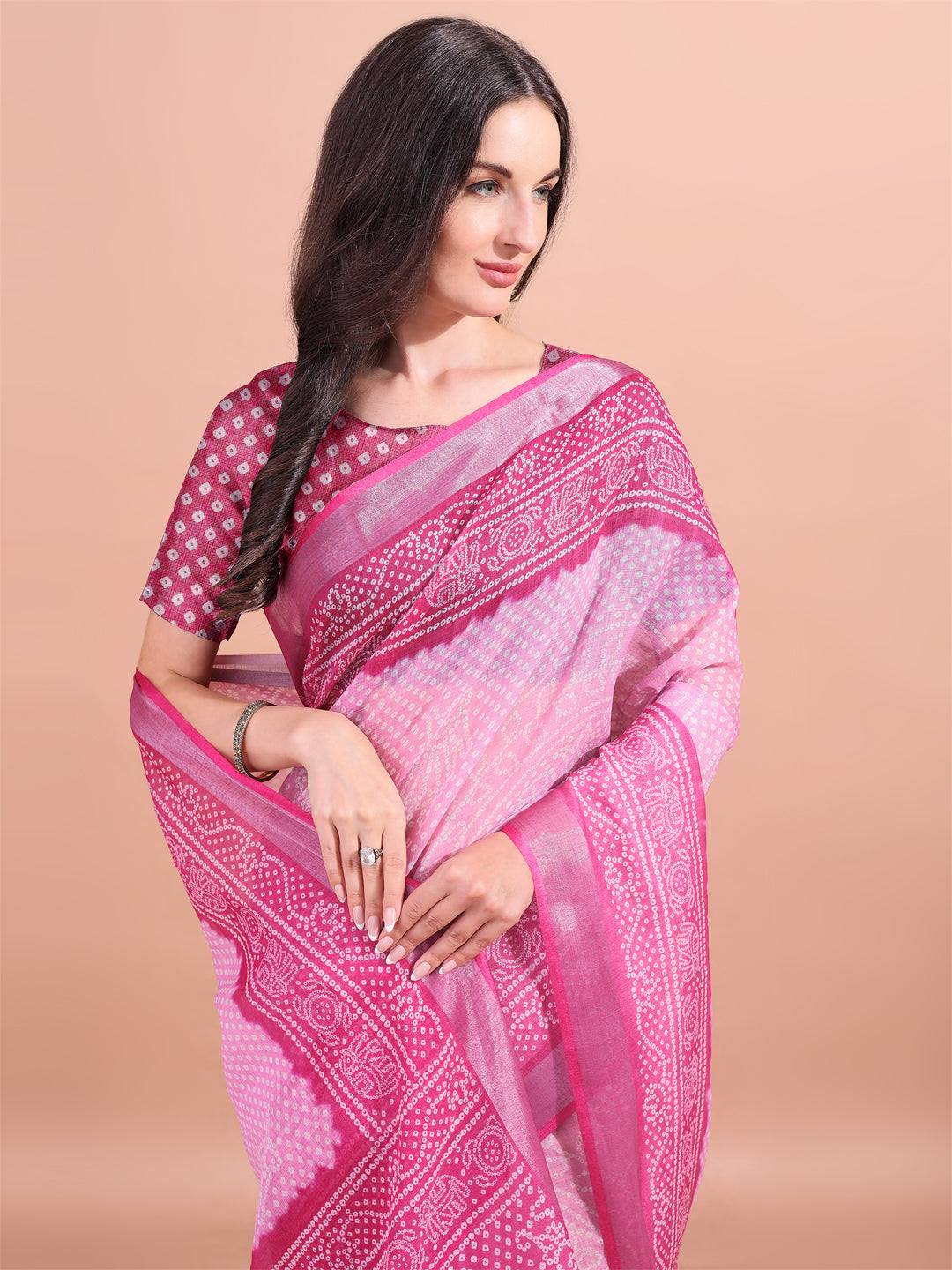 Pink Linen Elegant Printed Saree