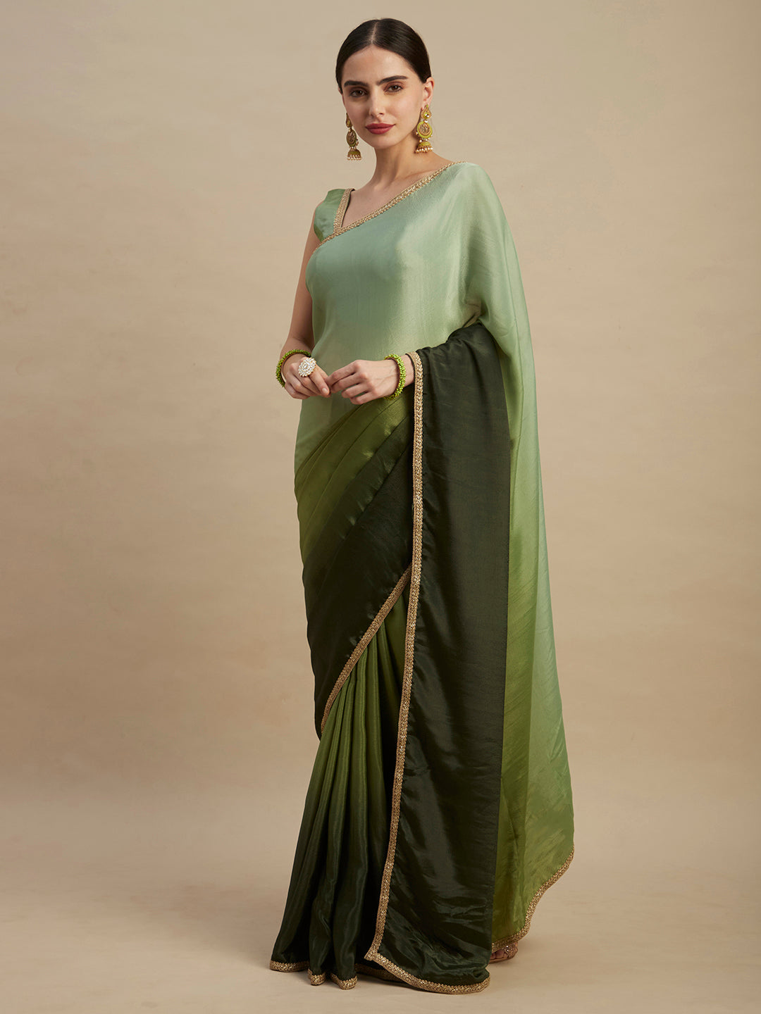 Mehendi Chinon Designer Saree With Rich Sequins Embroidery