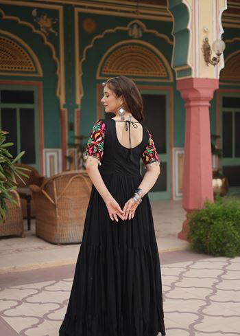 Black Anarkali With Heavy Kutchi Gamthi Kodi Work